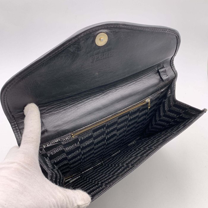 Gianfranco Ferre - Vintage Black Leather Handbag Clutch Bag - Håndtaske uden hank