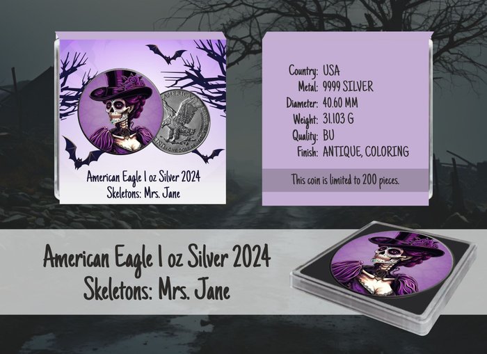 Förenta staterna. 1 Dollar 2024 ASE Skeletons - Mrs. Jane, 1 Oz (.999)  (Ingen mindstepris)