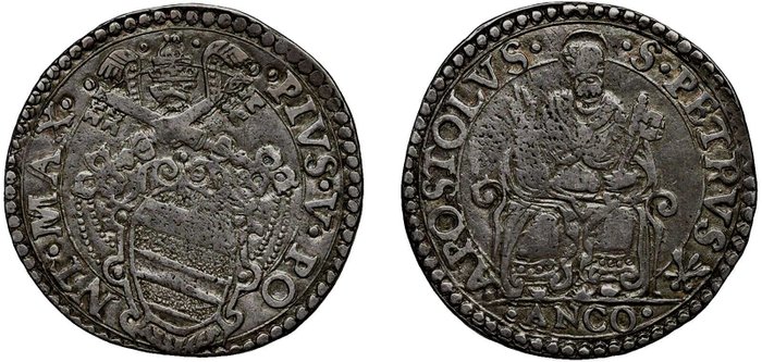 Italien Kirkestaten Pio V (1566-1572) Testone