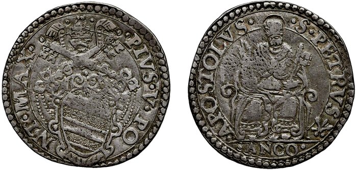 Italien Kirkestaten Pio V (1566-1572) Testone