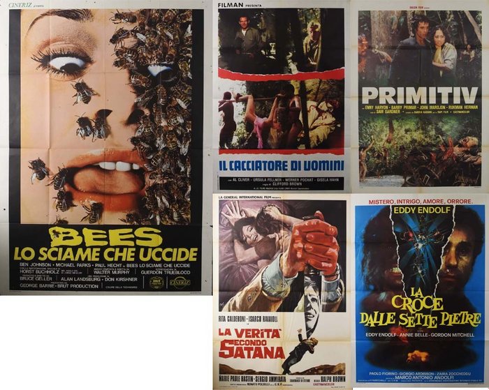 5x Jungle Horror Adventure Original Italian Posters Lot - Jungle Horror Adventure Original Italian Posters Lot