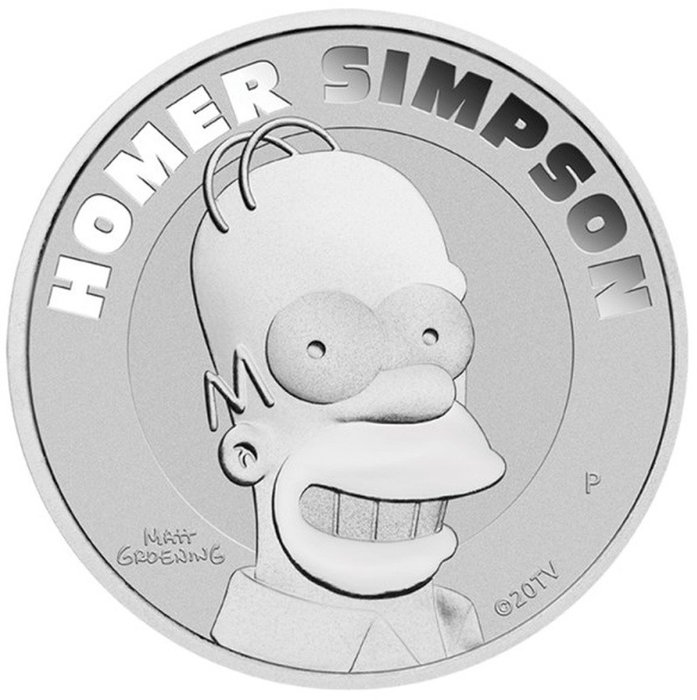 Tuvalu. 1 Dollar 2022 Homer Simpson, 1 Oz (.999)  (Ingen mindstepris)