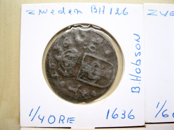 Sverige. Collection of 9 different "old" coins 1636-1875 including silver 1/8 Riksd. 1833  (Ingen mindstepris)