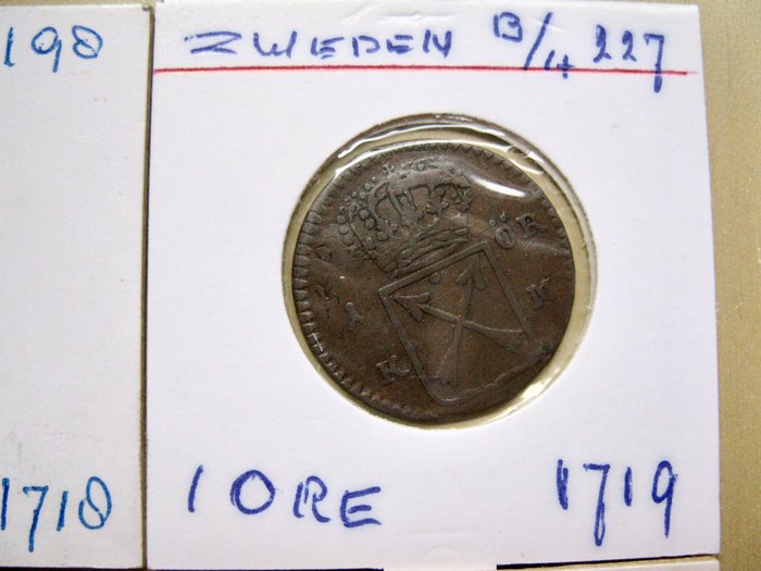 Sverige. Collection of 9 different "old" coins 1636-1875 including silver 1/8 Riksd. 1833  (Ingen mindstepris)