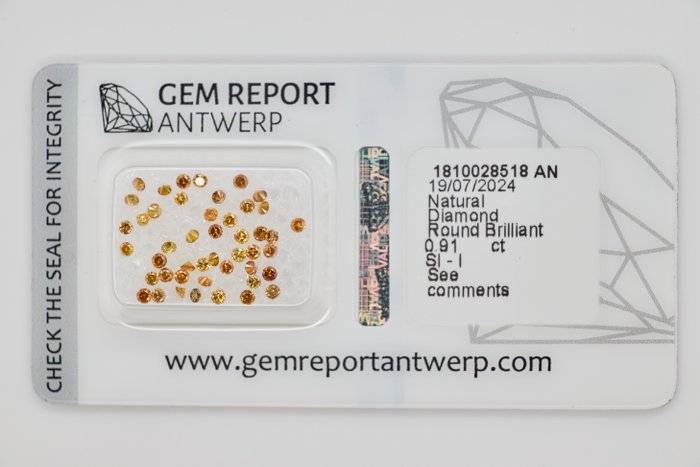 Ingen mindstepris - 46 pcs Diamant  (Naturfarvet)  - 091 ct - Rund Blandet orange - I3 SI1 - Gem Report Antwerp (GRA)