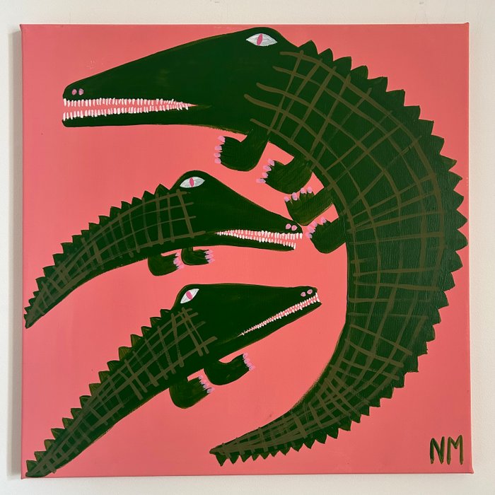 Nancy McKie - Three crocodiles on pink