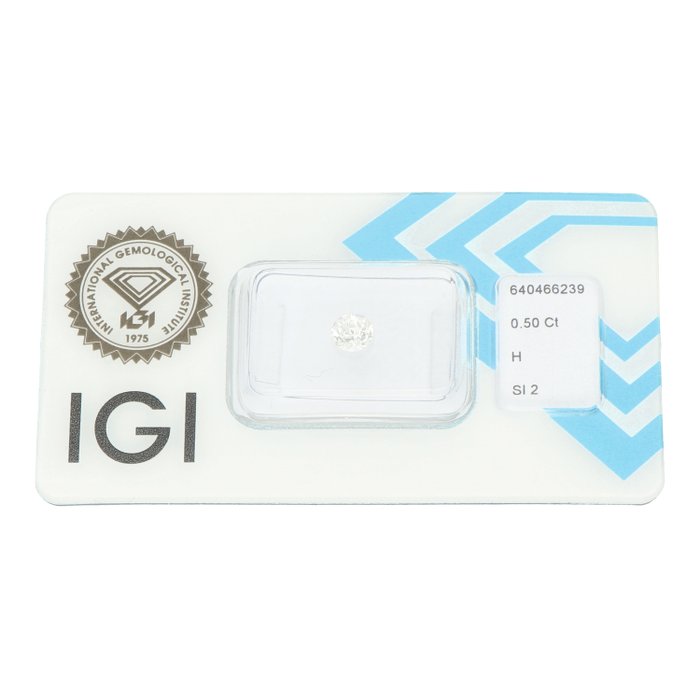 Ingen mindstepris - 1 pcs Diamant  (Natur)  - 0.50 ct - Rund - H - SI2 - International Gemological Institute (IGI)