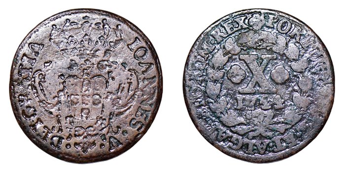 Portugal. D. João V (1706-1750). X Reis 1744 - Erro de Cunhagem - Reverso Incuso