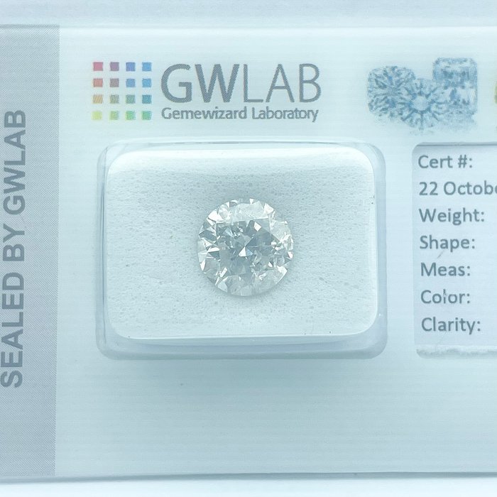 Ingen mindstepris - 1 pcs Diamant  (Natur)  - 2.53 ct - Rund - F - I1 - Gemewizard Gemological Laboratory (GWLab)