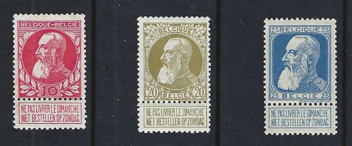 Belgien 1905 - Leopold II "Bredt skæg" - OBP/COB 74/80