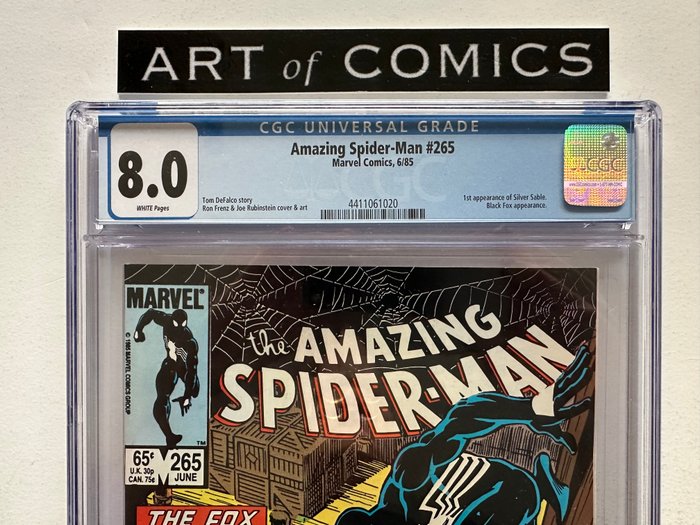 The Amazing Spider-Man #265 - 1st Appearance Of Silver Sable - Black Fox Appearance - CGC Graded 80 - High Grade!! - White Pages!! - Hot Key Issue - 1 Graded comic - Første udgave - 1985