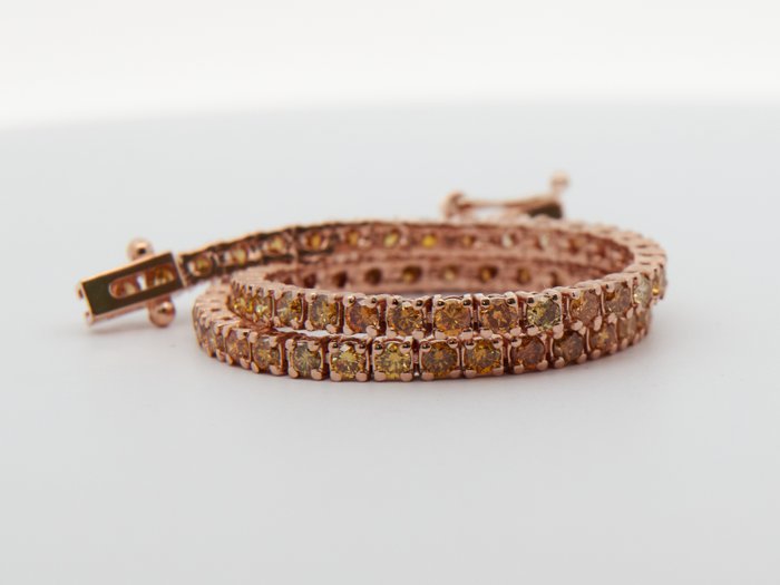 Ingen mindstepris - Armbånd Pink Guld -  3.12ct. tw. Diamant (Naturfarvet)