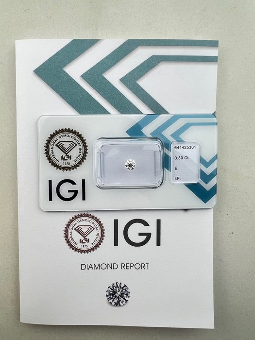 1 pcs Diamant  (Natur)  - 0.30 ct - Rund - E - IF - International Gemological Institute (IGI)