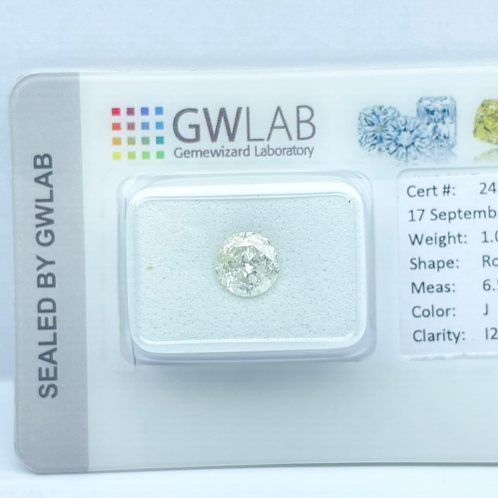 Ingen mindstepris - 1 pcs Diamant  (Natur)  - 107 ct - Rund - J - I2 - Gemewizard Gemological Laboratory (GWLab)