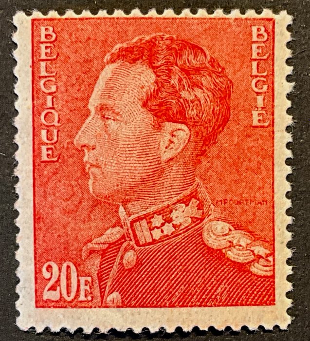 Belgien 1936 - Poortman 20 fr Vermilion rød - OBP 435B