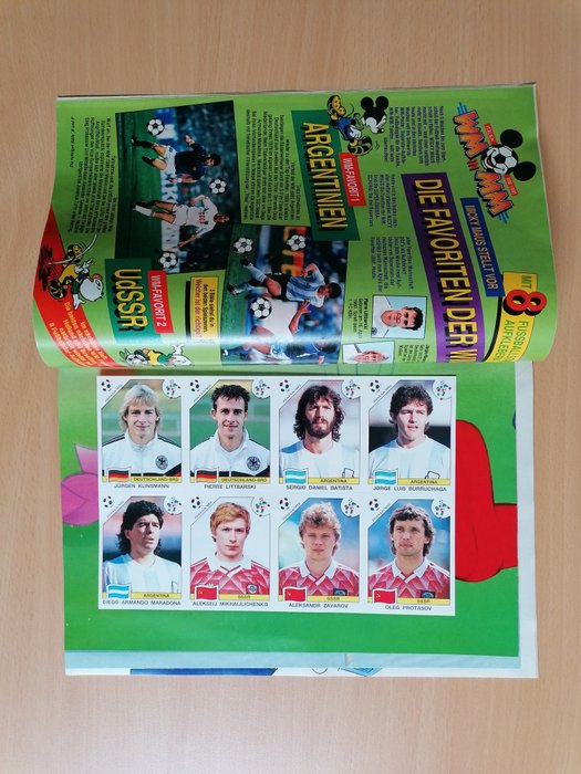 Panini - World Cup Italia 90 - Mickey magazine with promosheet including Maradona - 8 Loose stickers