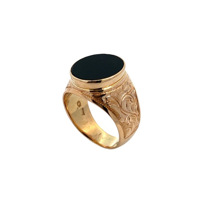 Ring - 14 karat Rosaguld Onyx - Solid Onyx Signet Ring