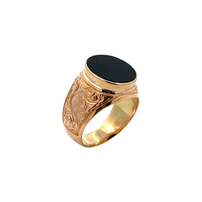 Ring - 14 karat Rosaguld Onyx - Solid Onyx Signet Ring