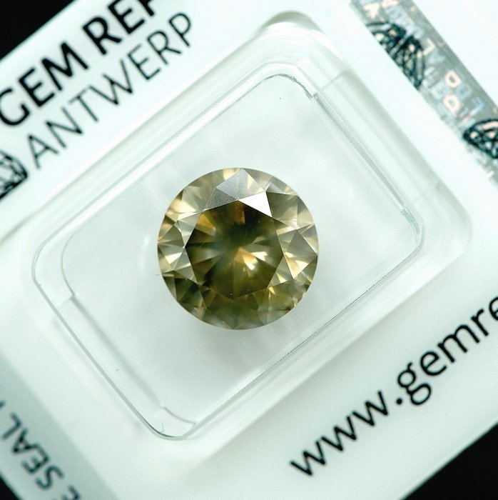 1 pcs Diamant  (Naturfarvet)  - 5.03 ct - Fancy Grålig, Grønlig Gul - SI2 - Gem Report Antwerp (GRA)