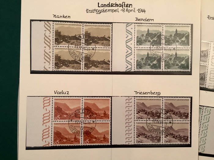 Liechtenstein 1944 - Landskaber i blokke af fire med førstedagsstempel - Michel 224/237