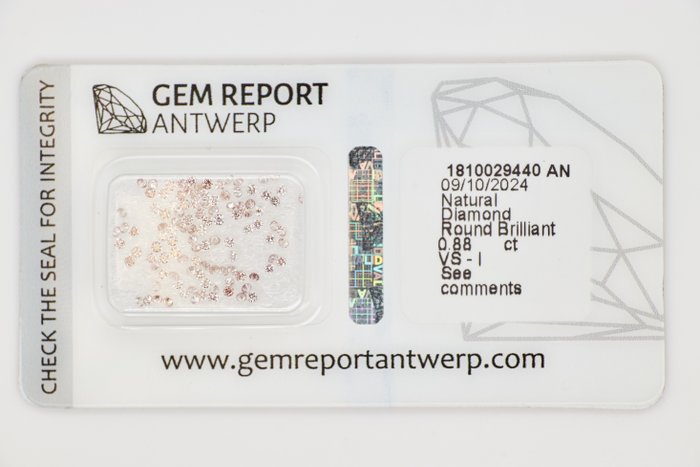 Ingen mindstepris - 109 pcs Diamant  (Natur)  - 0.88 ct - Rund - I1, I2, I3, SI1, SI2, VS1, VS2 - Gem Report Antwerp (GRA) - INGEN RESERVEPRIS