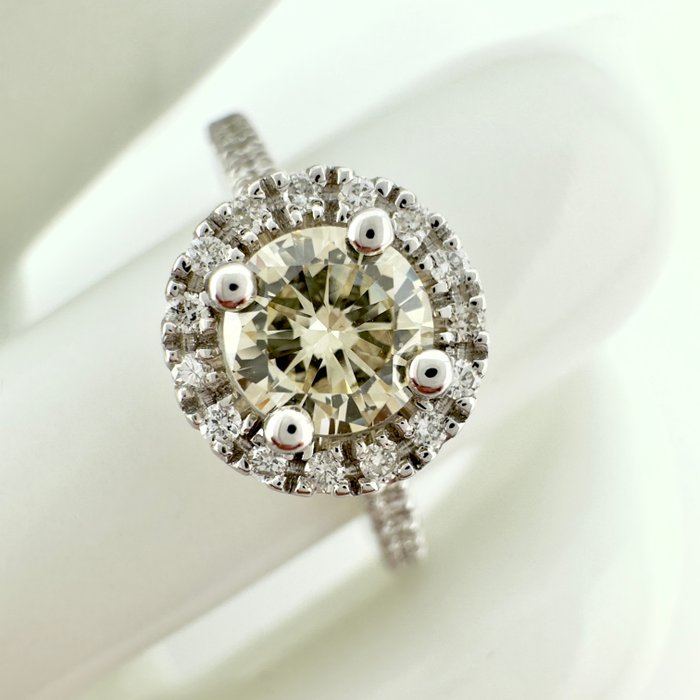 Forlovelsesring - 14 karat Hvidguld -  060ct tw Gul Diamant (Naturfarvet) - Diamant