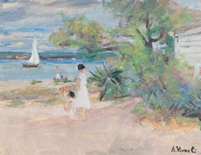 André-Léon Vivrel (1886-1976) - Mère et enfant en bord de mer