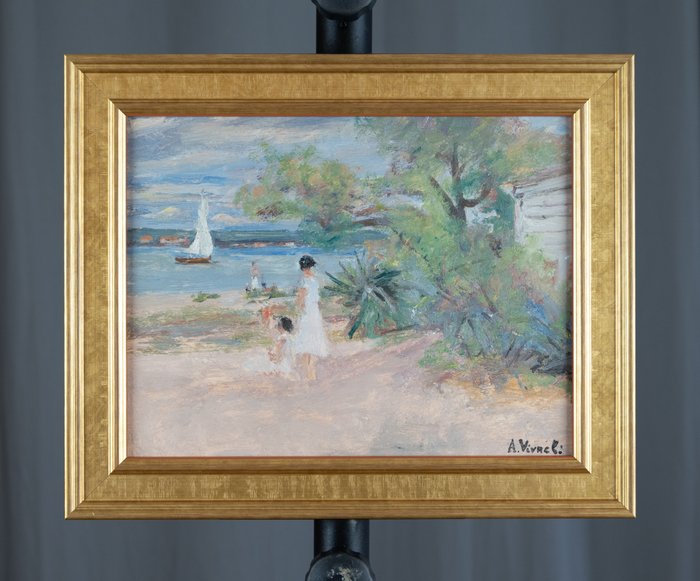 André-Léon Vivrel (1886-1976) - Mère et enfant en bord de mer