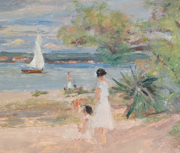 André-Léon Vivrel (1886-1976) - Mère et enfant en bord de mer