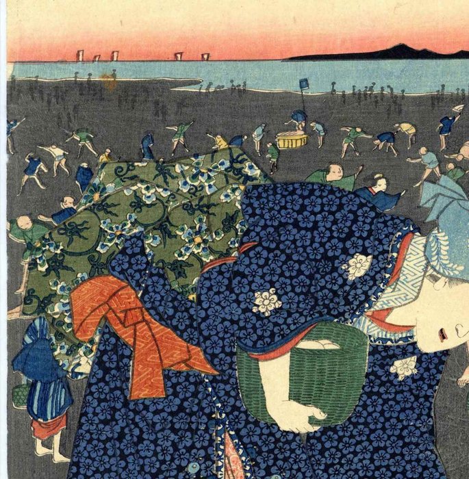 'Shio higata iyayoi fūkei' 汐干潟弥生風景 (Shell gathering on the third month) - 1855 - Utagawa Kunisada (1785-1865) - Japan -  Sene Edo-periode