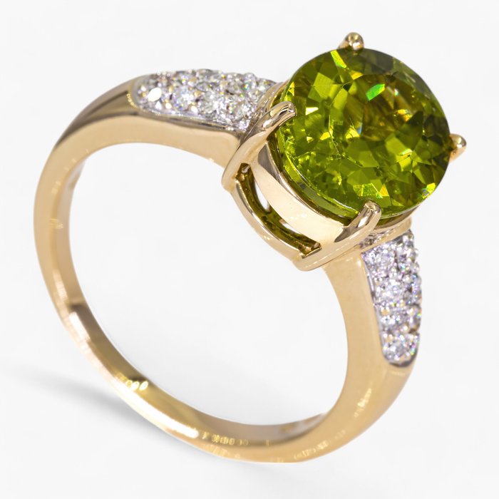 Ingen mindstepris - Ring - 14 karat Gulguld, IGI Antwerpen certificeret - 0,40 ct diamanter - 4,00 ct peridot -  4.40ct. tw. Diamant (Natur) - Peridot