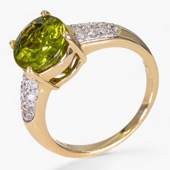 Ingen mindstepris - Ring - 14 karat Gulguld, IGI Antwerpen certificeret - 0,40 ct diamanter - 4,00 ct peridot -  4.40ct. tw. Diamant (Natur) - Peridot