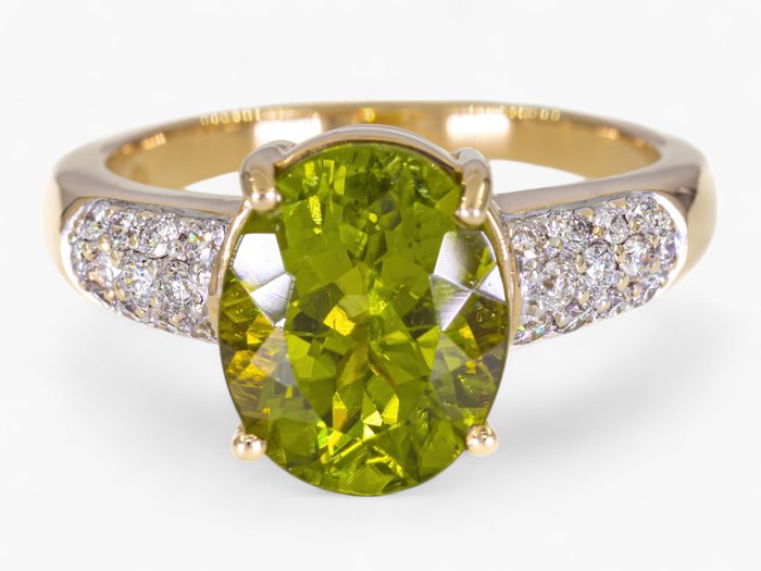 Ingen mindstepris - Ring - 14 karat Gulguld, IGI Antwerpen certificeret - 0,40 ct diamanter - 4,00 ct peridot -  4.40ct. tw. Diamant (Natur) - Peridot