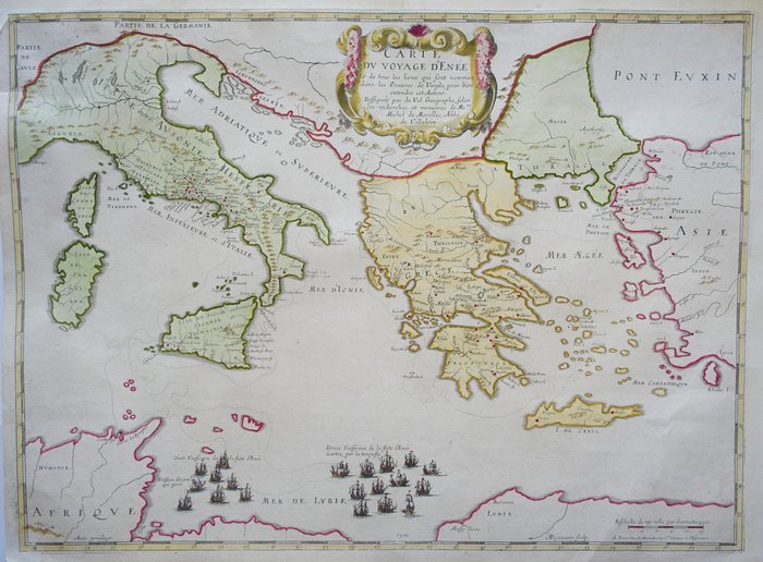 Italien - Grækenland; P. Mortier en P. Duval - Carte Du Voyage D'Enée (...) - ca. 1705