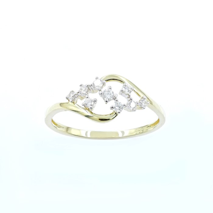 Ingen mindstepris - Ring - 14 karat Gulguld -  0.18ct. tw. Diamant (Natur)