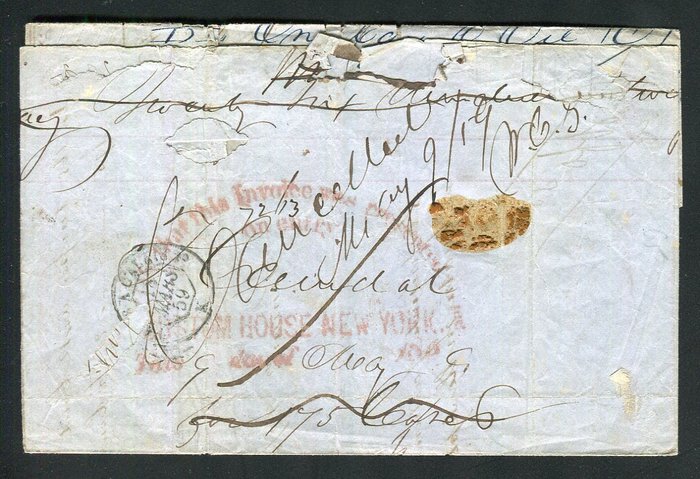 Frankrig 1859 - brev fra Marseille til New York med et n° 17A - Custom House Red Stamp