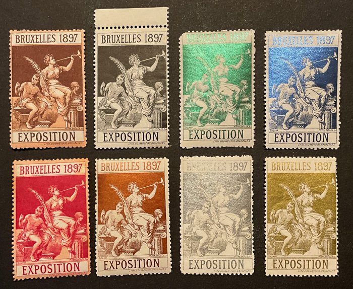 Belgien 1897 - Samling af vignetter "Exposition Internationale Bruxelles 1897" - Type "Engel met Trompet"