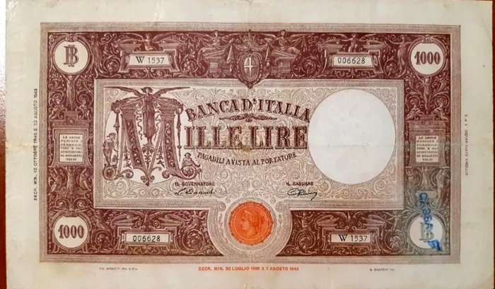 Italien. - 1000 Lire - 12/10/1946 - Gigante BI 51C  (Ingen mindstepris)