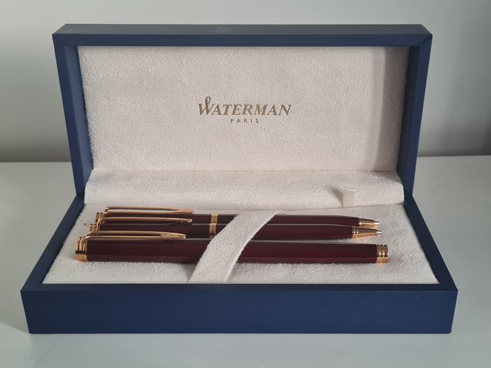 Waterman - Gentleman laqué bordeaux (stylo à plume "plume or 18 cts"  stylo à bille et porte-mine) - Pennesæt