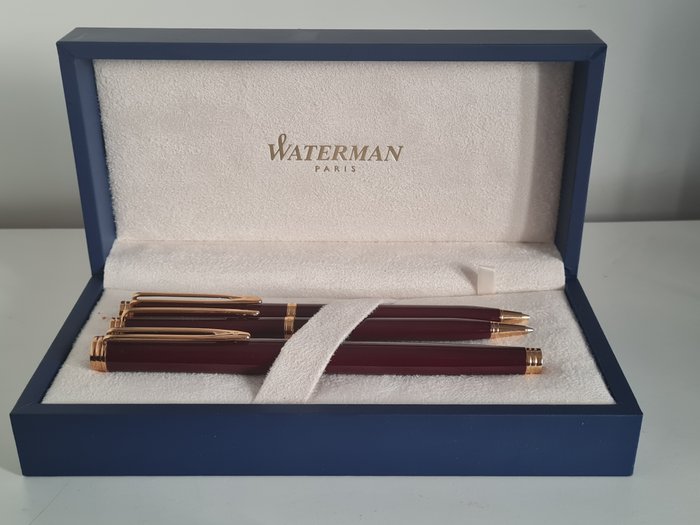 Waterman - Gentleman laqué bordeaux (stylo à plume "plume or 18 cts"  stylo à bille et porte-mine) - Pennesæt