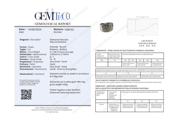 Ring - 18 kraat Hvidguld -  1.60ct. tw. Diamant (Natur)