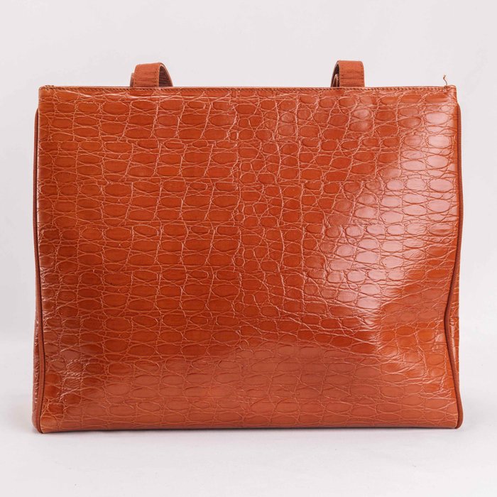 Salvatore Ferragamo - Brown Leather Crocodile Tote Bag - Skuldertaske