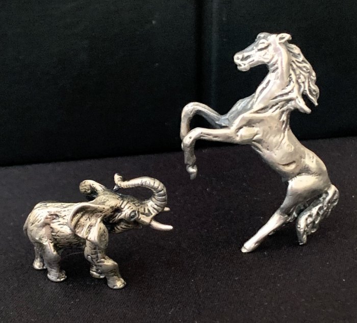 Miniature figur - Cavallo ed Elefante  (2) - .800 sølv