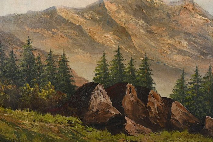 Hecker (XX) - Mountain landscape with rocks and trees - NO RESERVE