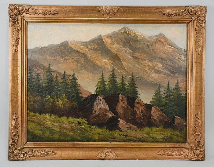 Hecker (XX) - Mountain landscape with rocks and trees - NO RESERVE