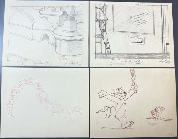 Tom and Jerry (MGM, 1963/64) - 4 Animationstegninger, Limited Edition-kopi fra personalet, meget høj kvalitet