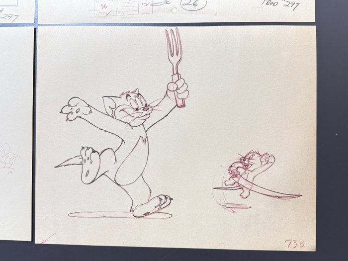 Tom and Jerry (MGM, 1963/64) - 4 Animationstegninger, Limited Edition-kopi fra personalet, meget høj kvalitet