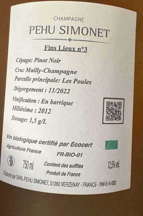 2012 Pehu Simonet, Fins Lieux n°3 Mailly Blanc de Noirs - Champagne Grand Cru - 2 Flasker (0,75 L)