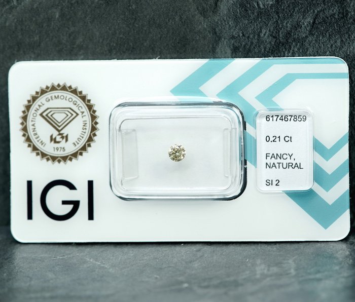 1 pcs Diamant  (Naturfarvet)  - 0.21 ct - Fancy light Grålig Gul - SI2 - International Gemological Institute (IGI)