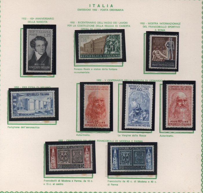 Italien 1952/1953 - Parti sammensat af komplette serier af årgangene 1952 og 1953